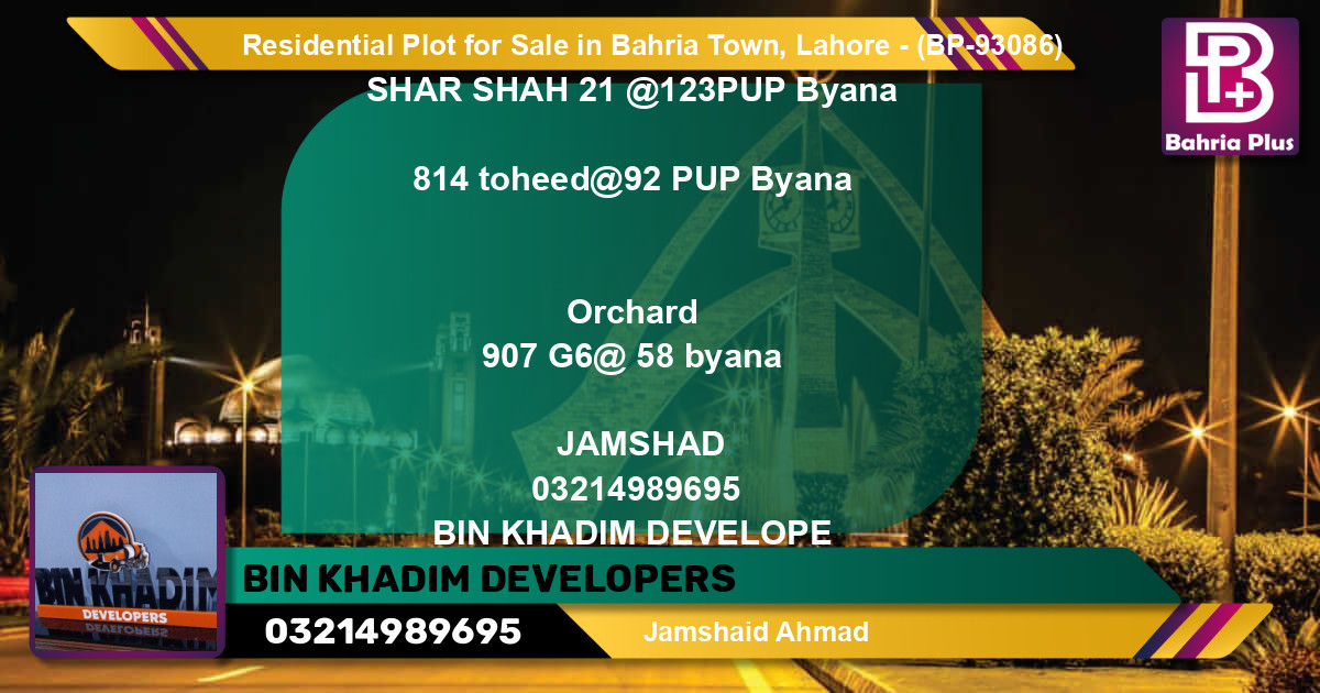 Residential Plot for Sale in Bahria Town, Lahore - (BP-93086)
