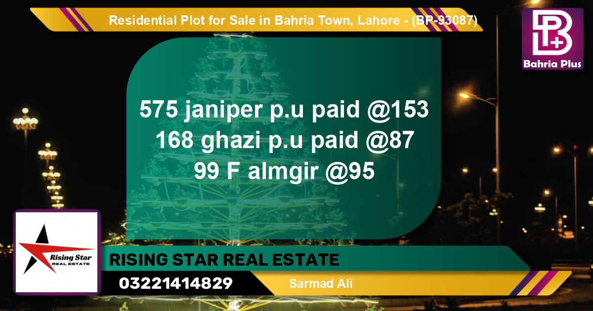 Residential Plot for Sale in Bahria Town, Lahore - (BP-93087)