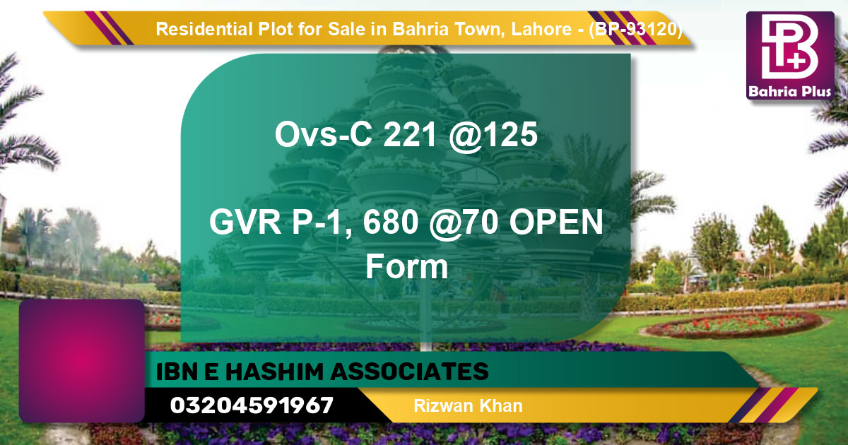 Residential Plot for Sale in Bahria Town, Lahore - (BP-93120)