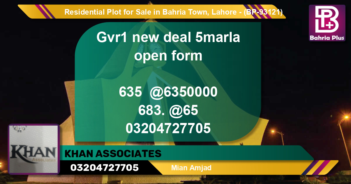 Residential Plot for Sale in Bahria Town, Lahore - (BP-93121)