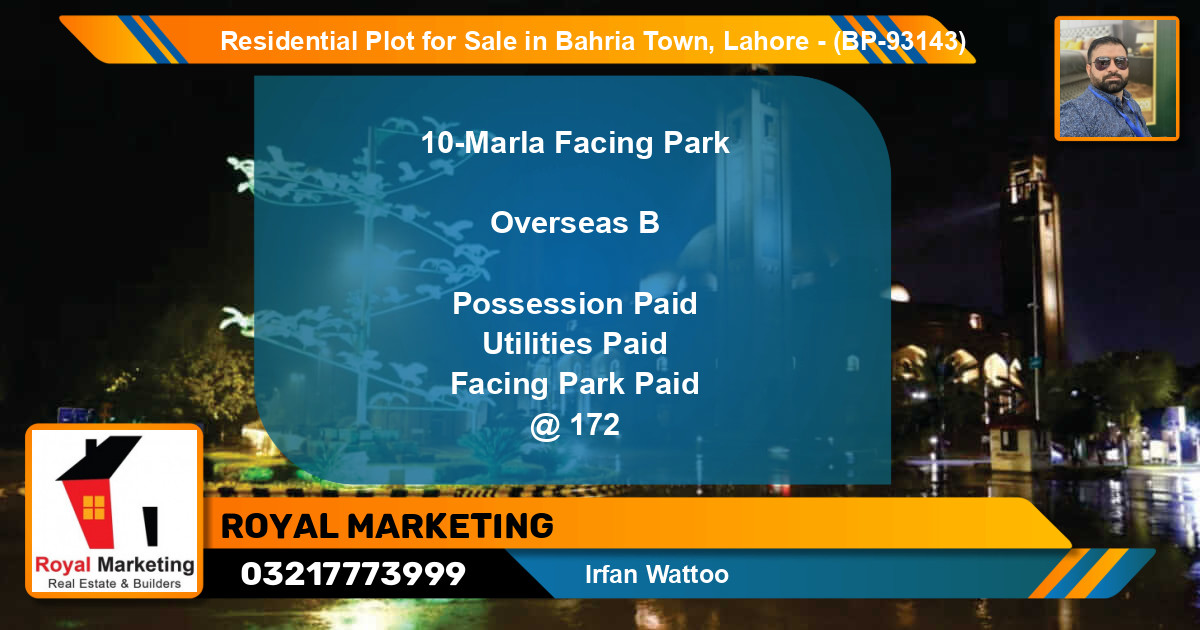 Residential Plot for Sale in Bahria Town, Lahore - (BP-93143)