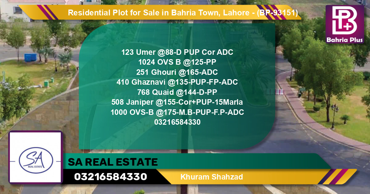 Residential Plot for Sale in Bahria Town, Lahore - (BP-93151)