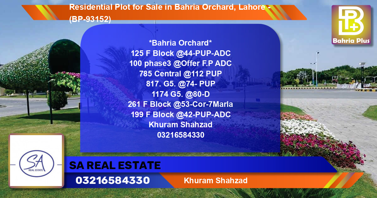Residential Plot for Sale in Bahria Orchard, Lahore - (BP-93152)