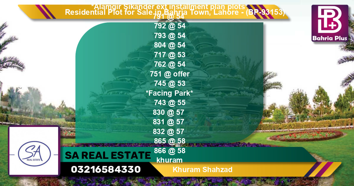 Residential Plot for Sale in Bahria Town, Lahore - (BP-93153)