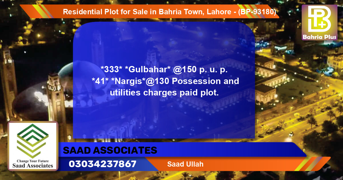 Residential Plot for Sale in Bahria Town, Lahore - (BP-93180)