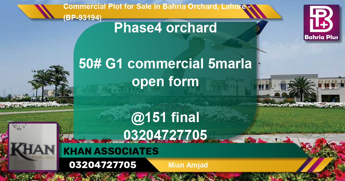 Commercial Plot for Sale in Bahria Orchard, Lahore - (BP-93194)