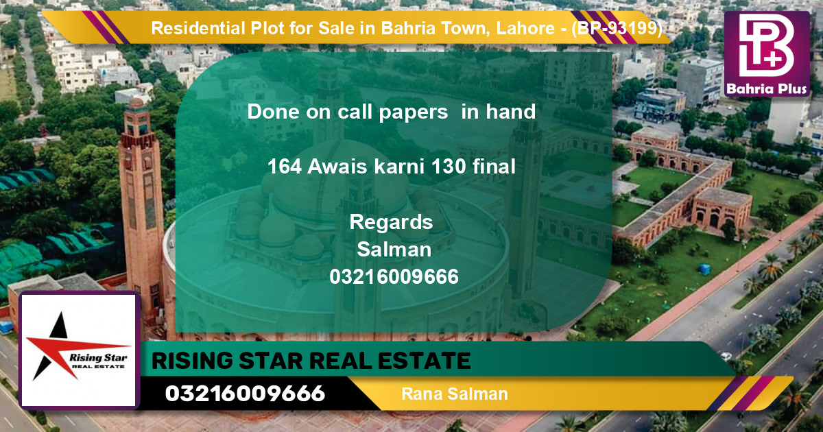Residential Plot for Sale in Bahria Town, Lahore - (BP-93199)