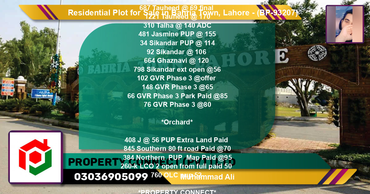 Residential Plot for Sale in Bahria Town, Lahore - (BP-93207)
