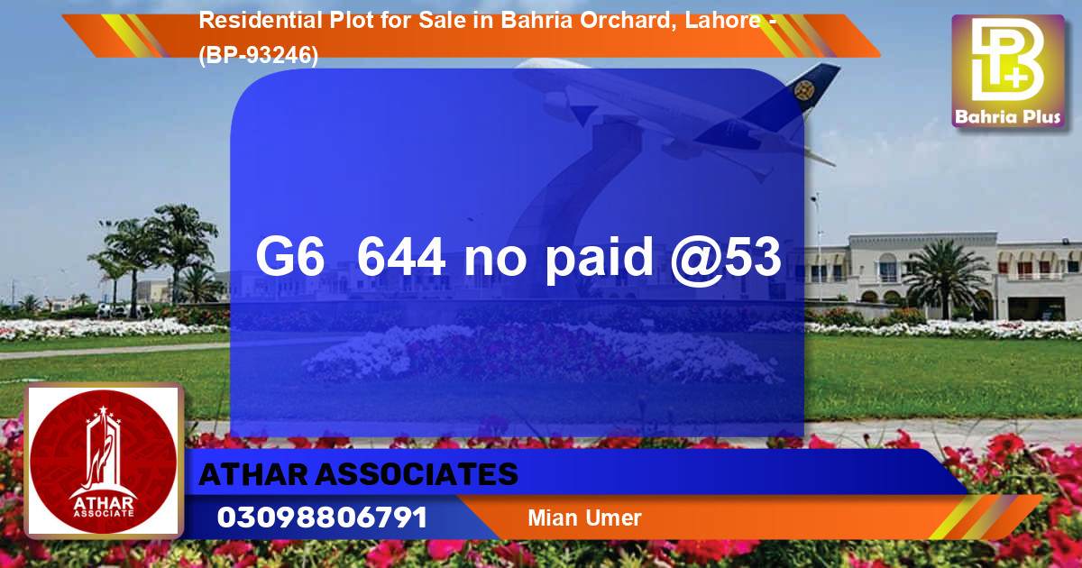 Residential Plot for Sale in Bahria Orchard, Lahore - (BP-93246)