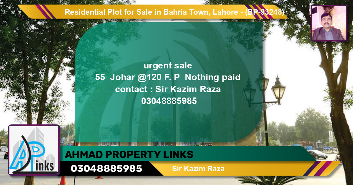 Residential Plot for Sale in Bahria Town, Lahore - (BP-93248)
