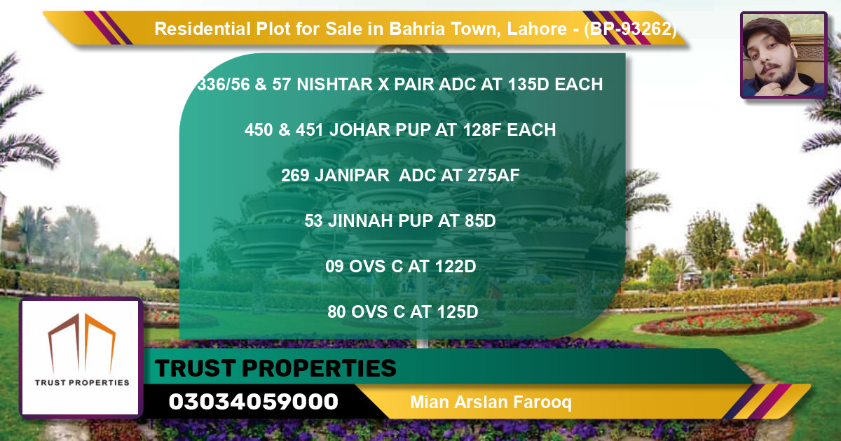 Residential Plot for Sale in Bahria Town, Lahore - (BP-93262)