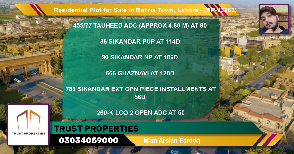 Residential Plot for Sale in Bahria Town, Lahore - (BP-93263)