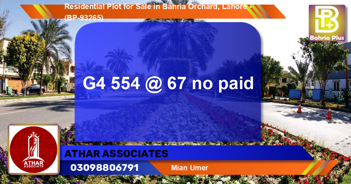 Residential Plot for Sale in Bahria Orchard, Lahore - (BP-93265)