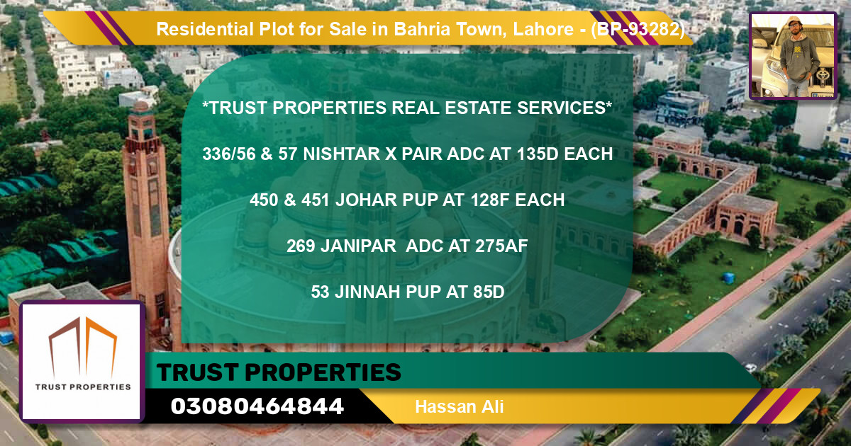 Residential Plot for Sale in Bahria Town, Lahore - (BP-93282)