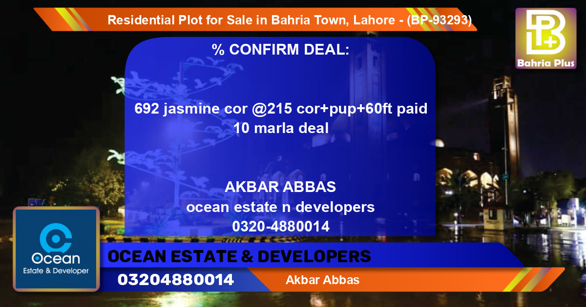 Residential Plot for Sale in Bahria Town, Lahore - (BP-93293)