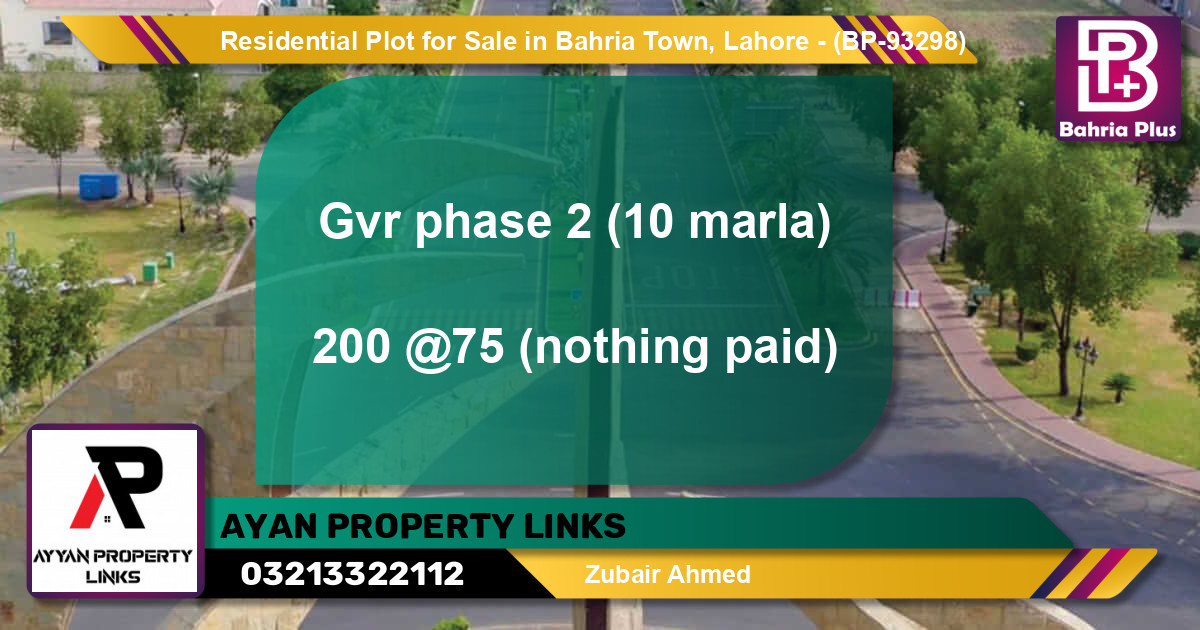 Residential Plot for Sale in Bahria Town, Lahore - (BP-93298)
