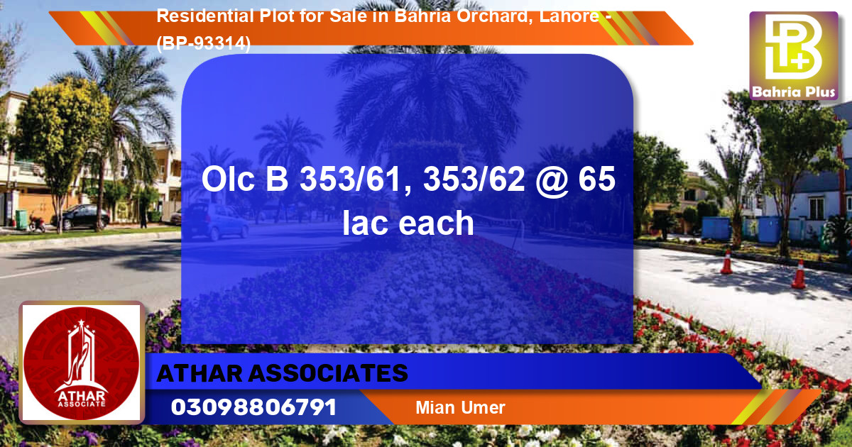 Residential Plot for Sale in Bahria Orchard, Lahore - (BP-93314)