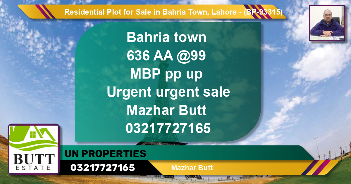 Residential Plot for Sale in Bahria Town, Lahore - (BP-93315)