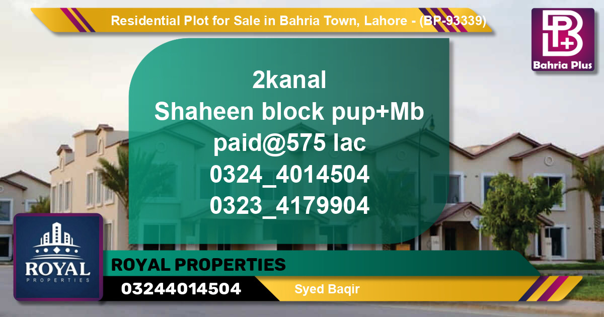 Residential Plot for Sale in Bahria Town, Lahore - (BP-93339)
