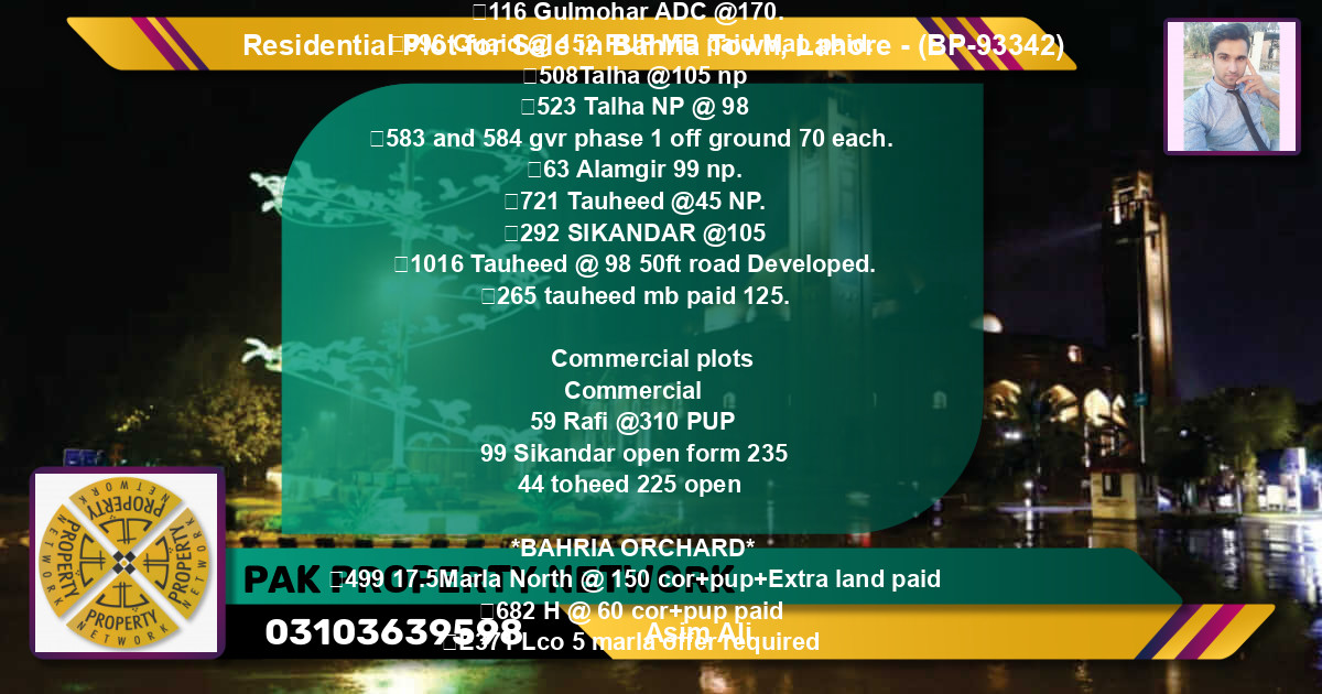 Residential Plot for Sale in Bahria Town, Lahore - (BP-93342)