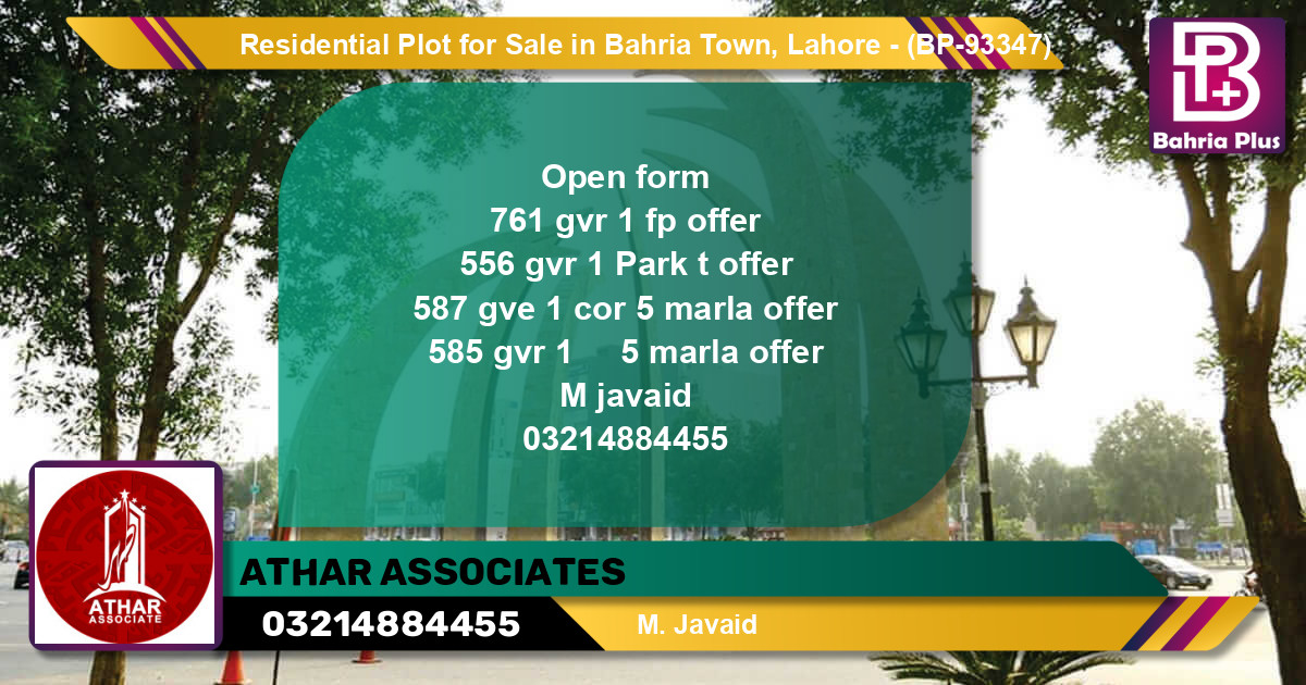 Residential Plot for Sale in Bahria Town, Lahore - (BP-93347)