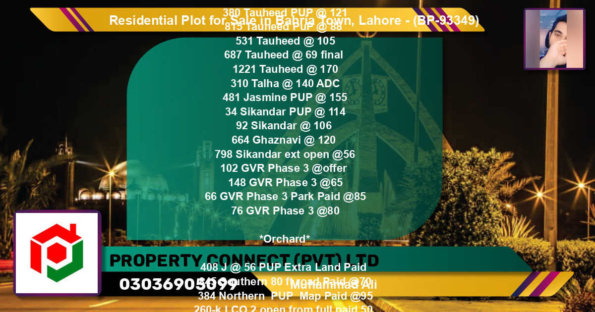 Residential Plot for Sale in Bahria Town, Lahore - (BP-93349)