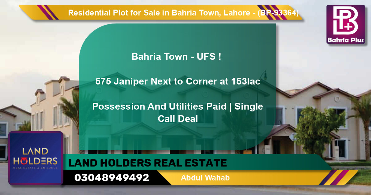 Residential Plot for Sale in Bahria Town, Lahore - (BP-93364)