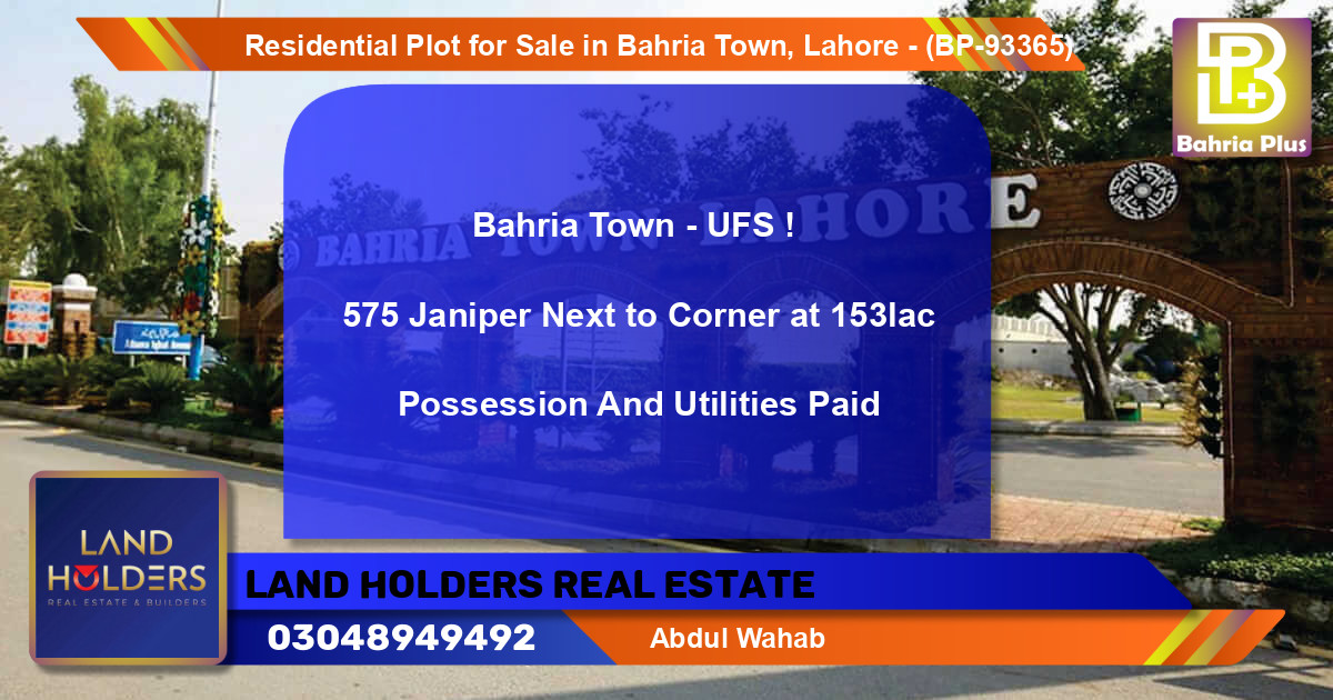Residential Plot for Sale in Bahria Town, Lahore - (BP-93365)