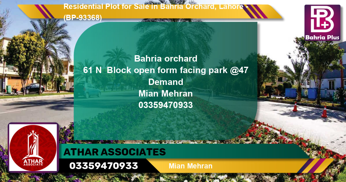 Residential Plot for Sale in Bahria Orchard, Lahore - (BP-93368)