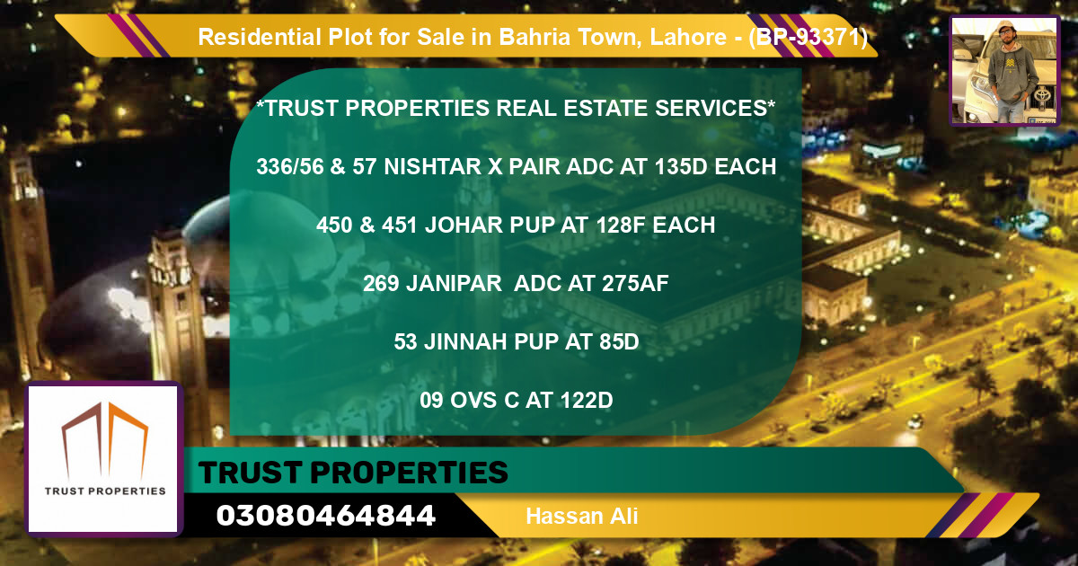 Residential Plot for Sale in Bahria Town, Lahore - (BP-93371)