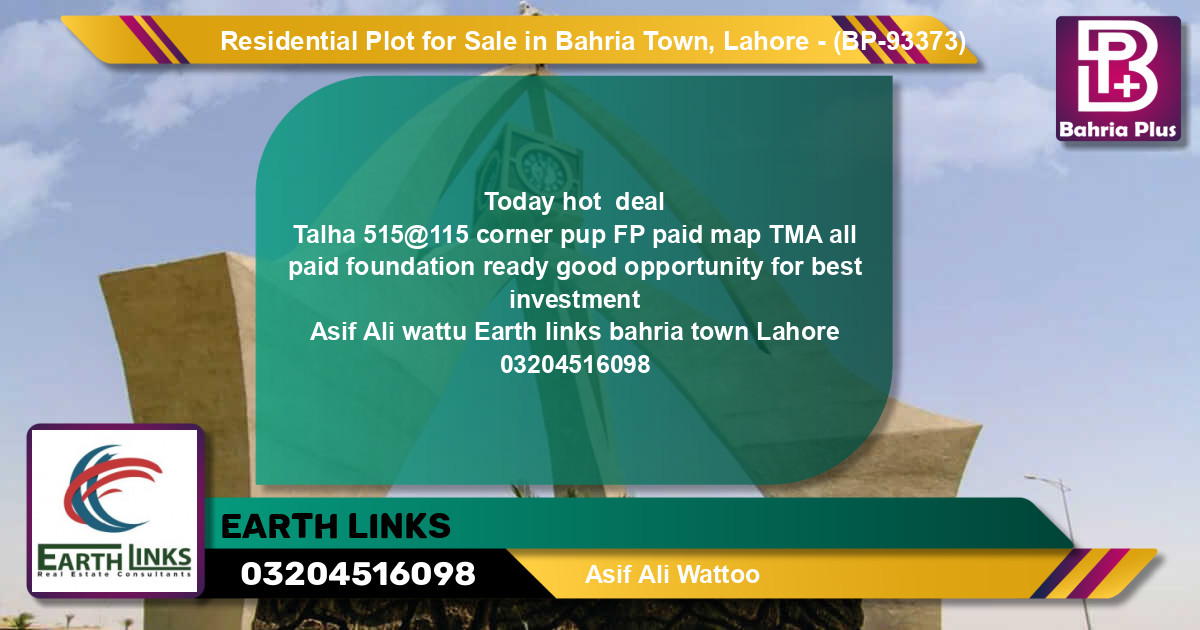 Residential Plot for Sale in Bahria Town, Lahore - (BP-93373)