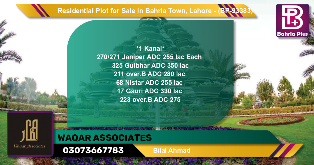 Residential Plot for Sale in Bahria Town, Lahore - (BP-93383)