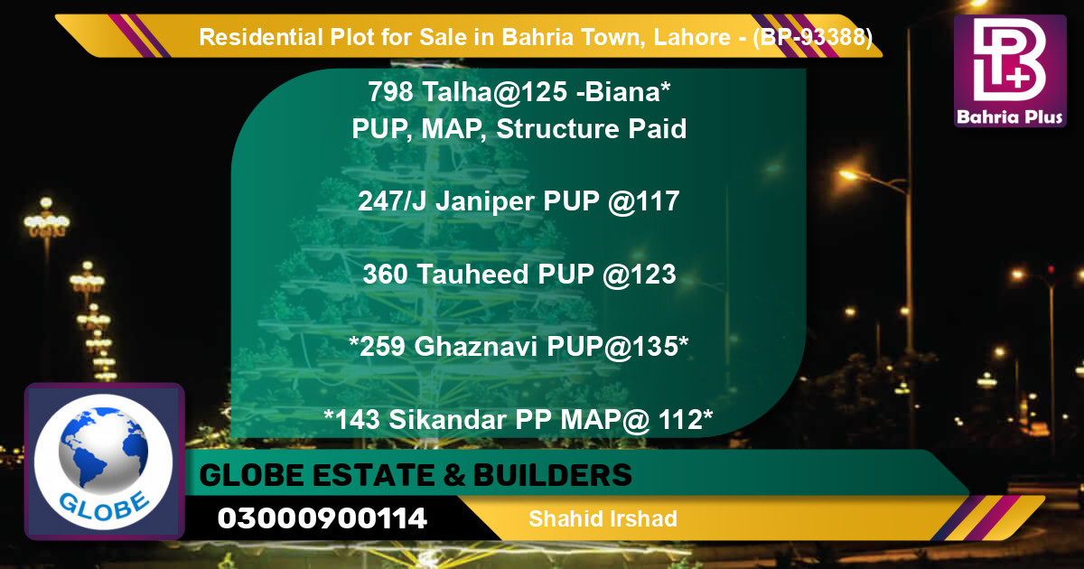 Residential Plot for Sale in Bahria Town, Lahore - (BP-93388)