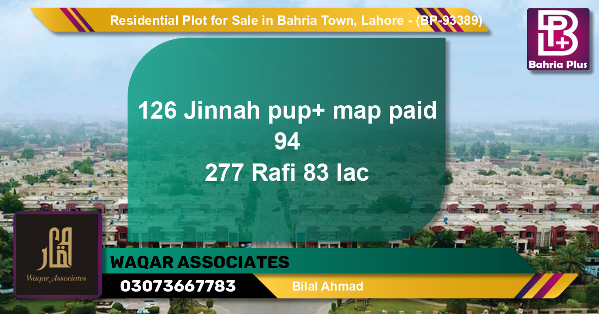 Residential Plot for Sale in Bahria Town, Lahore - (BP-93389)