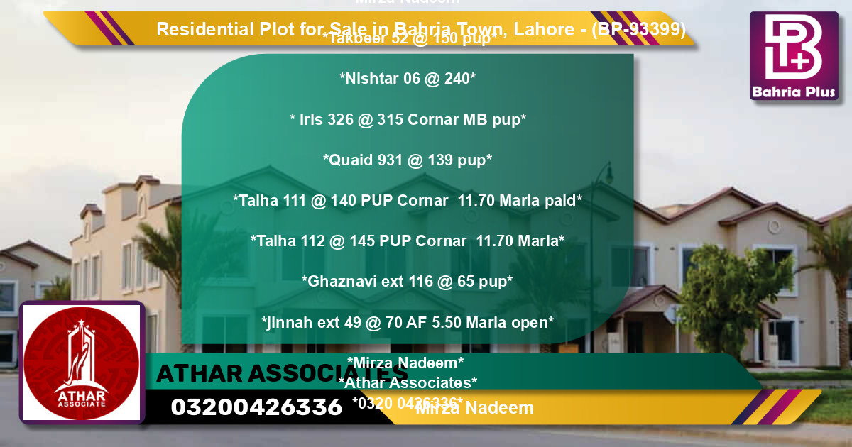 Residential Plot for Sale in Bahria Town, Lahore - (BP-93399)