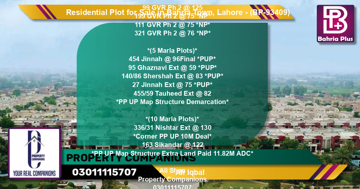 Residential Plot for Sale in Bahria Town, Lahore - (BP-93409)