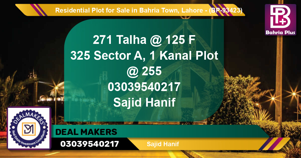 Residential Plot for Sale in Bahria Town, Lahore - (BP-93423)