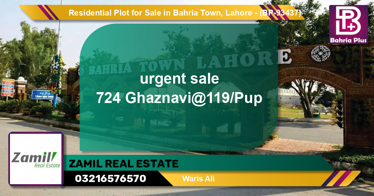 Residential Plot for Sale in Bahria Town, Lahore - (BP-93437)