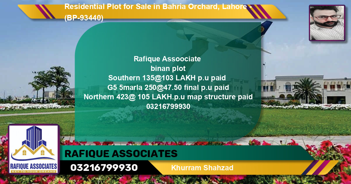 Residential Plot for Sale in Phase 1 - Southern District -  Bahria Orchard, Lahore - (BP-93440)