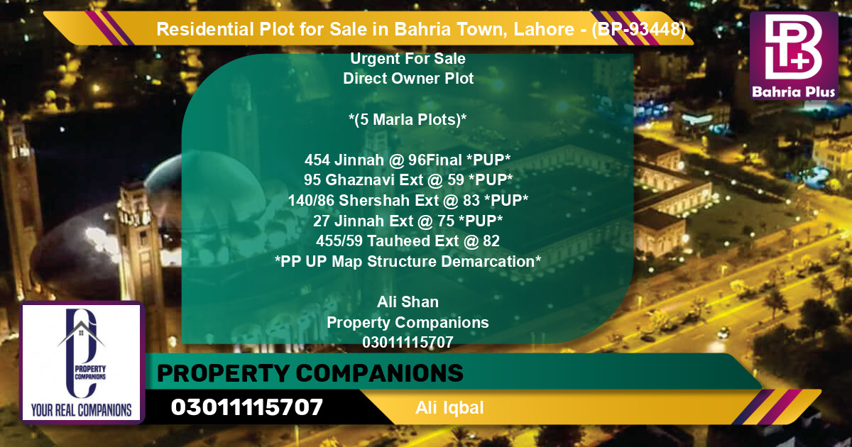 Residential Plot for Sale in Bahria Town, Lahore - (BP-93448)