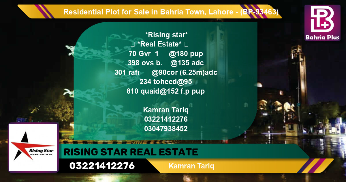 Residential Plot for Sale in Golf Phase 1 -  Bahria Town, Lahore - (BP-93463)