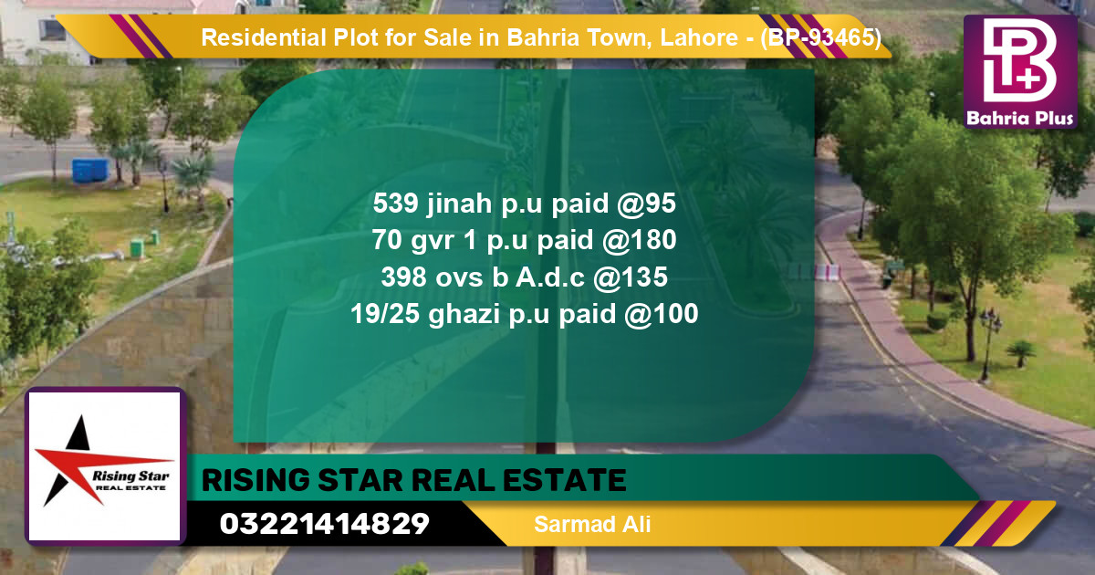 Residential Plot for Sale in Bahria Town, Lahore - (BP-93465)