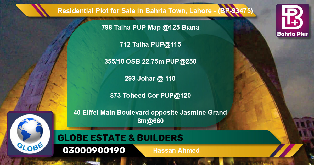 Residential Plot for Sale in Bahria Town, Lahore - (BP-93475)
