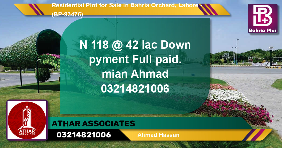 Residential Plot for Sale in Bahria Orchard, Lahore - (BP-93476)