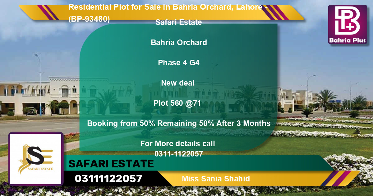 Residential Plot for Sale in Phase 4 - G4 Block -  Bahria Orchard, Lahore - (BP-93480)