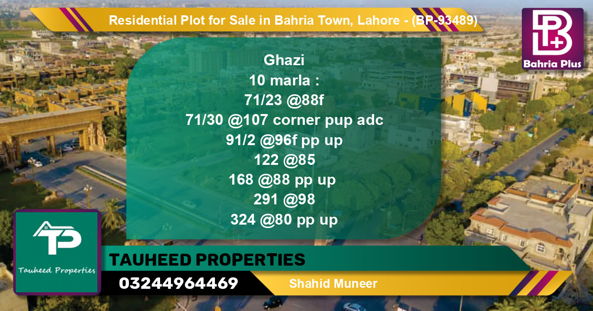 Residential Plot for Sale in Bahria Town, Lahore - (BP-93489)