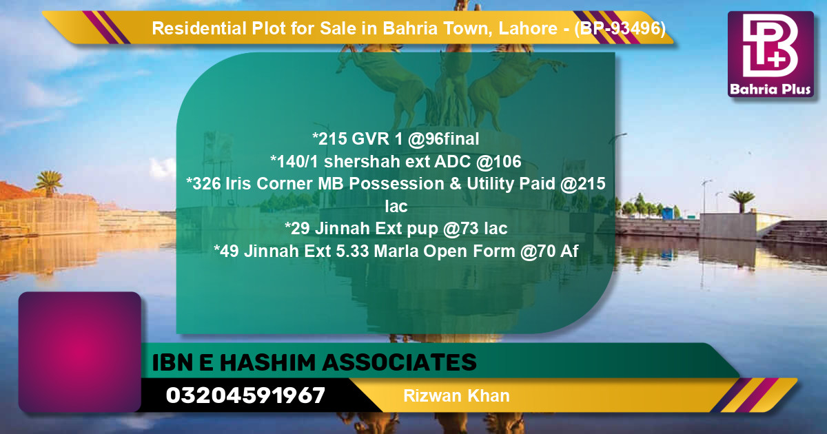 Residential Plot for Sale in Bahria Town, Lahore - (BP-93496)