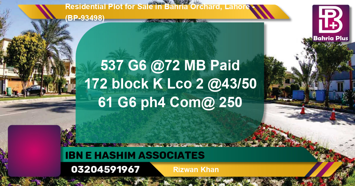 Residential Plot for Sale in Bahria Orchard, Lahore - (BP-93498)