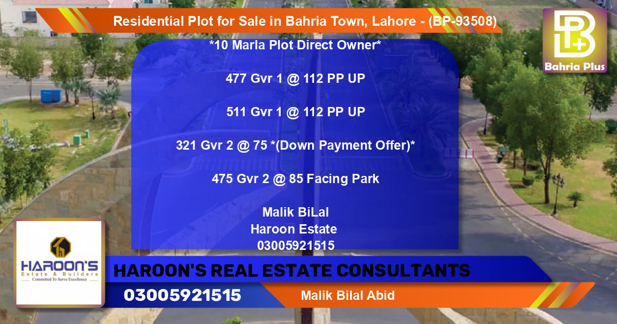 Residential Plot for Sale in Bahria Town, Lahore - (BP-93508)