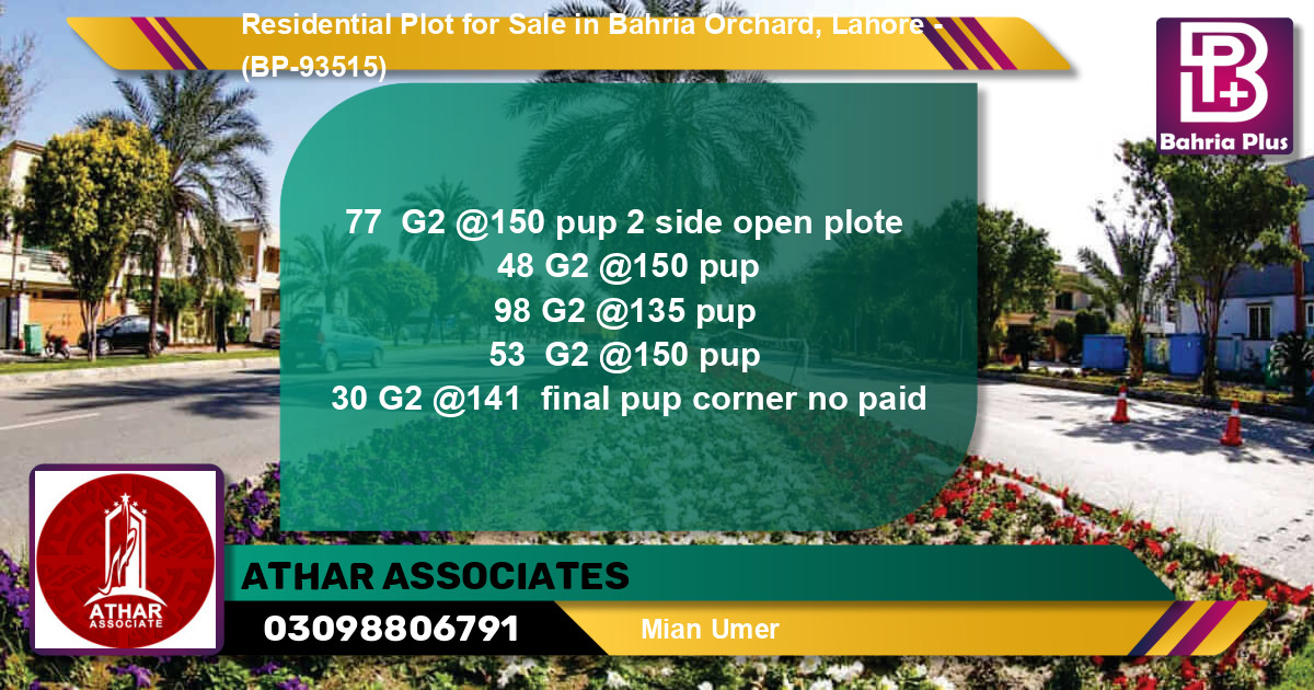 Residential Plot for Sale in Bahria Orchard, Lahore - (BP-93515)